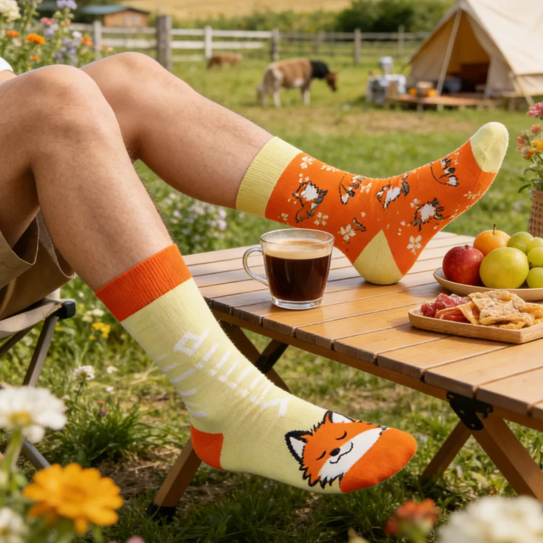Cotton Blend Mid Calf Fox Pattern Unisex Socks