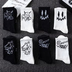 Polyester Elastane Cartoon Bear Crew Socks Five Pair Set