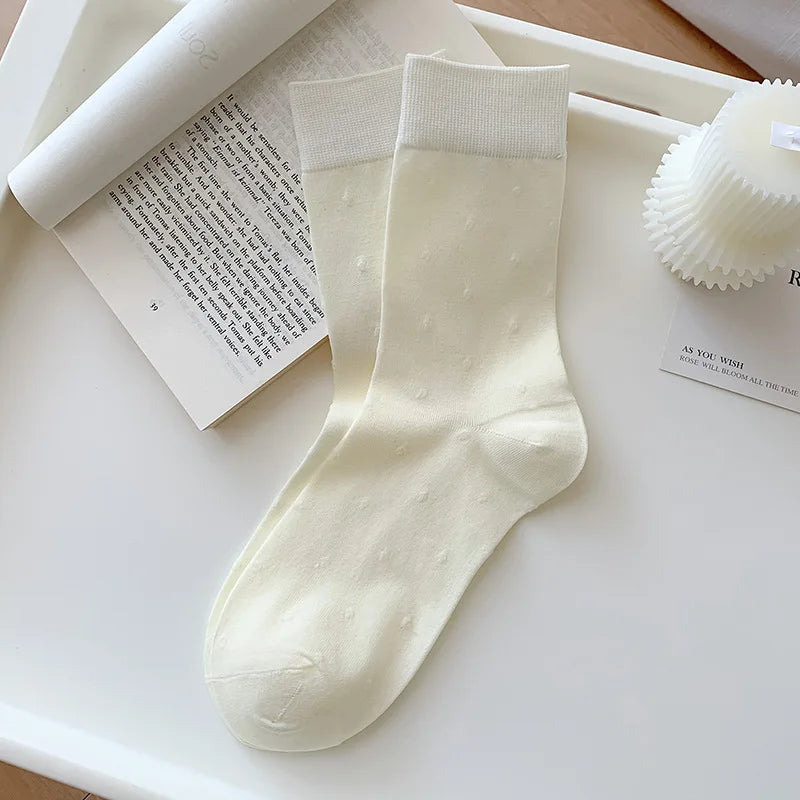 Polyester Elastane Polka Dot Mid Tube Casual Socks 3 Pairs - 9