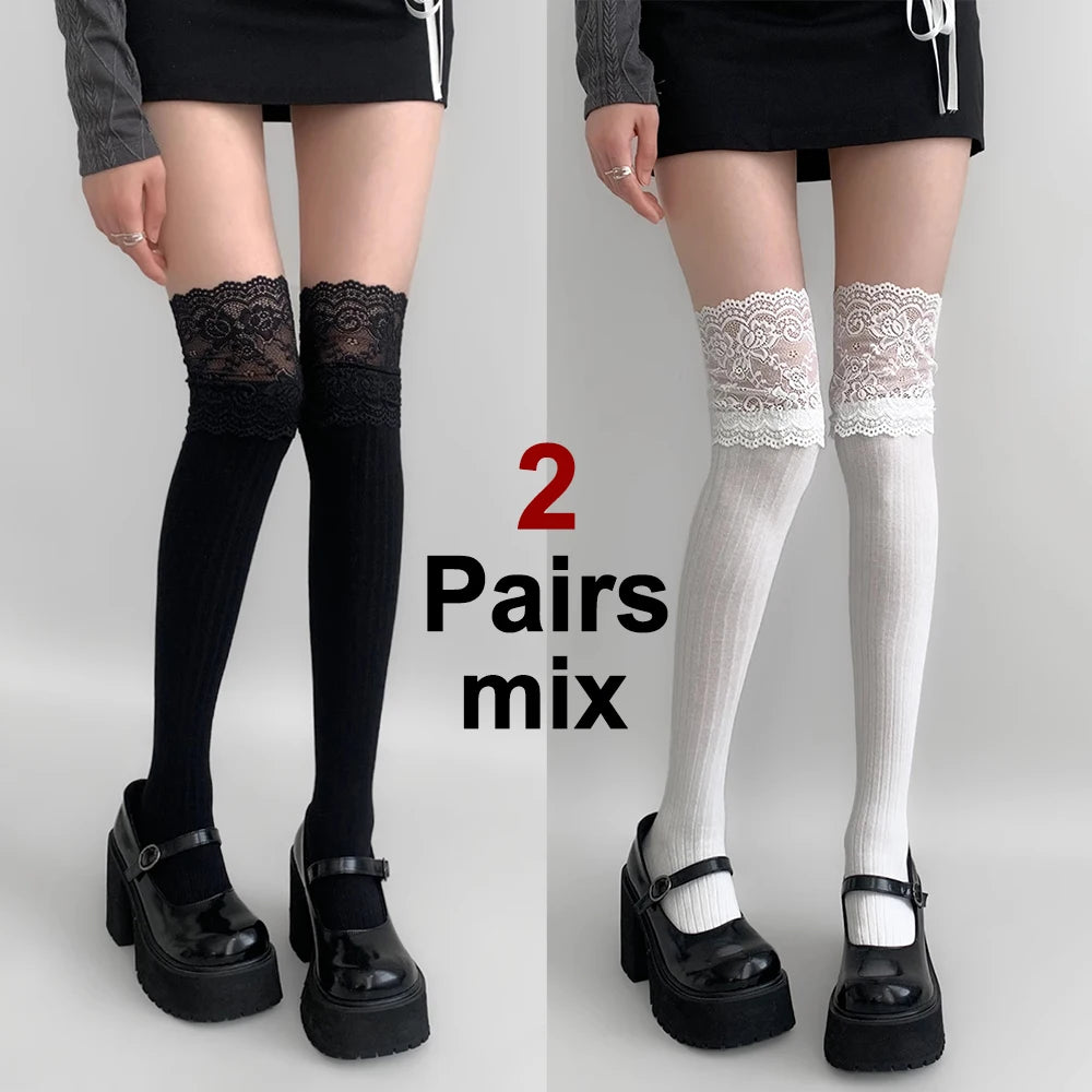 Polyester Elastane Lace Knee High Stockings