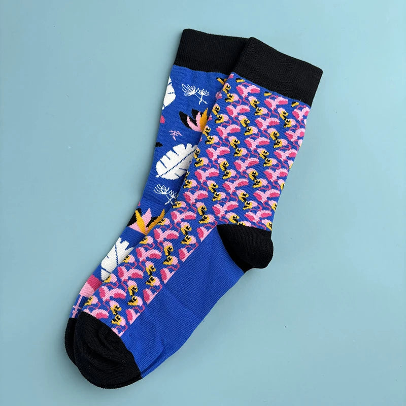 Cotton Blend Flamingo Print Mid Calf Casual Socks