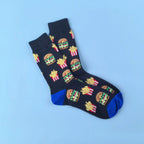 Polyester Elastane French Fry Burger Pattern Crew Socks