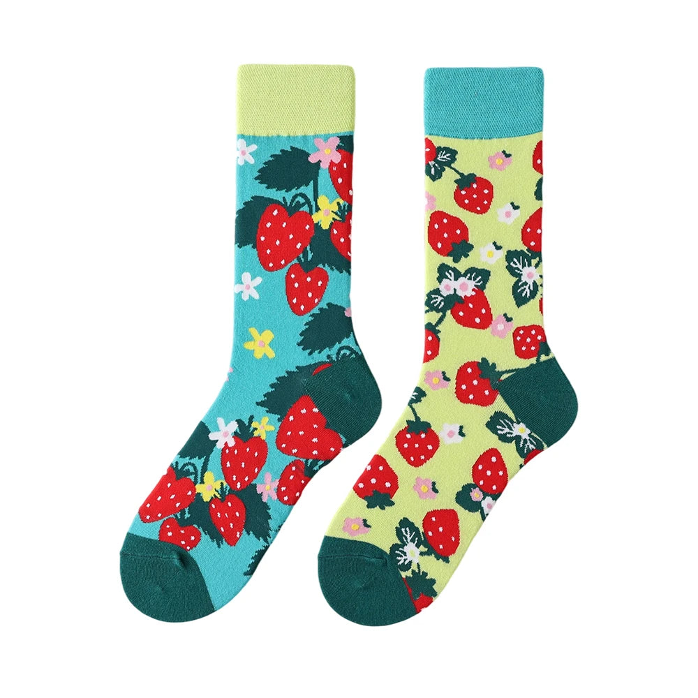 Cotton Blend Strawberry Print Mid Calf Socks - 7