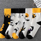 Polyester Elastane Halloween Patterned Mid Calf Socks 5 Pack