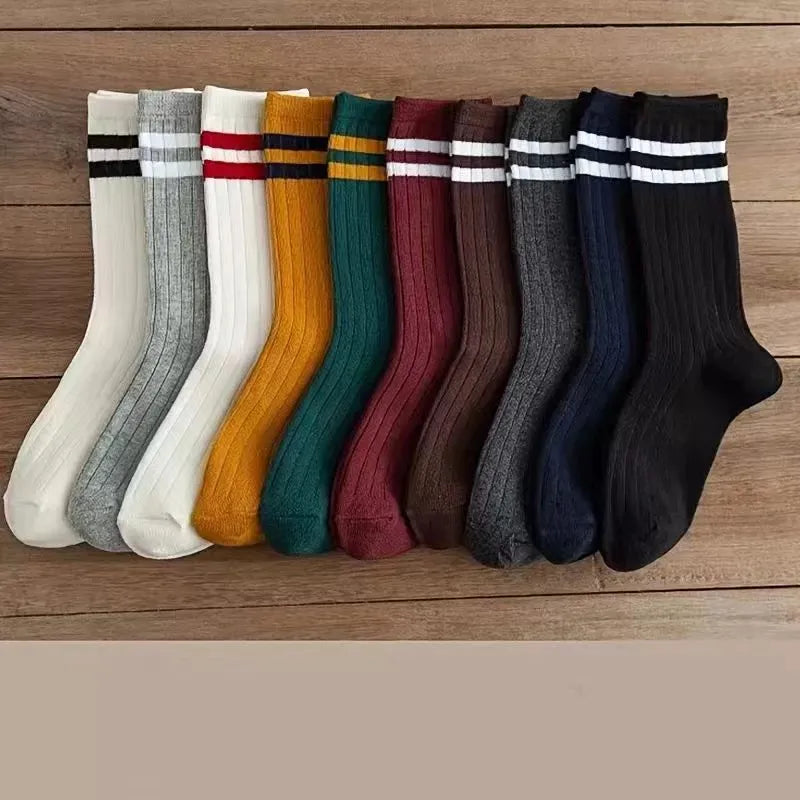 Striped Polyester Blend Mid Tube Casual Socks for Women - 2
