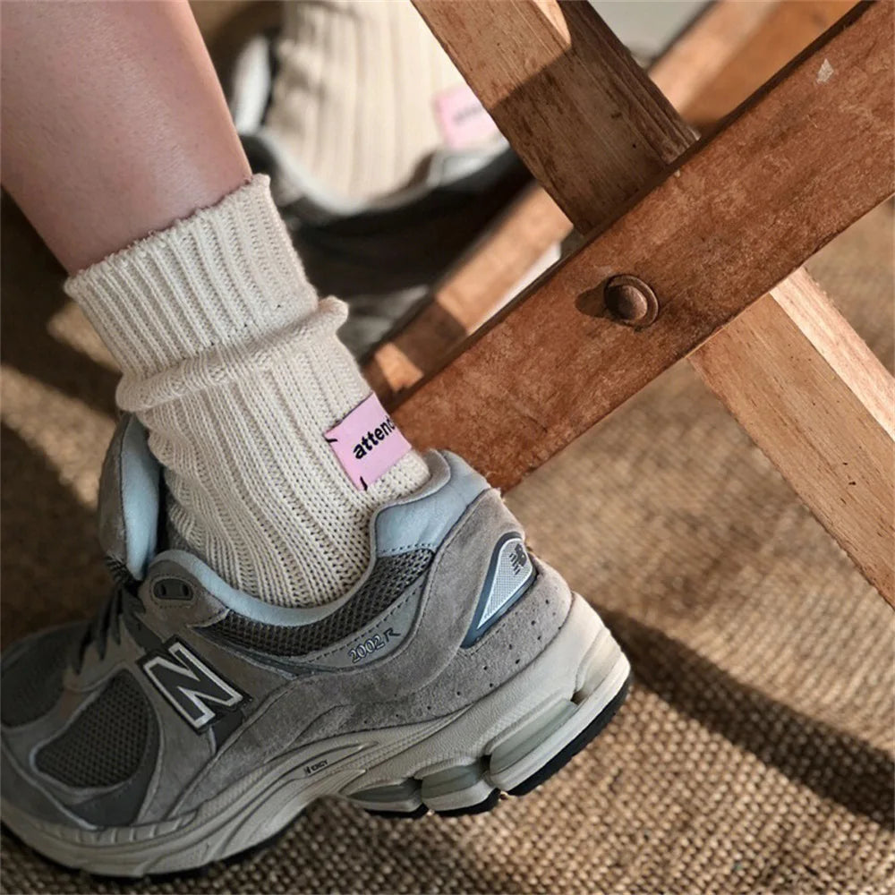 Thick Cotton Knit Mid Tube Crew Socks