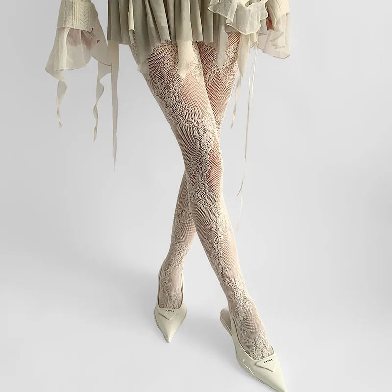 Floral Lace Mesh Pantyhose Women Nylon Tights