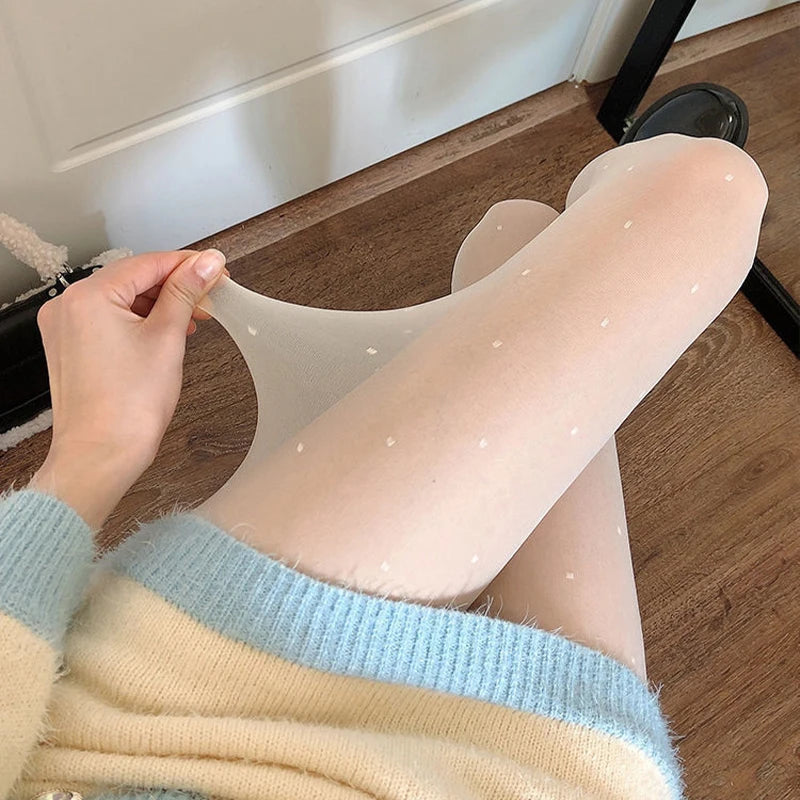 Polyester Polka Dot Tights Skin Effect Thermal Stockings
