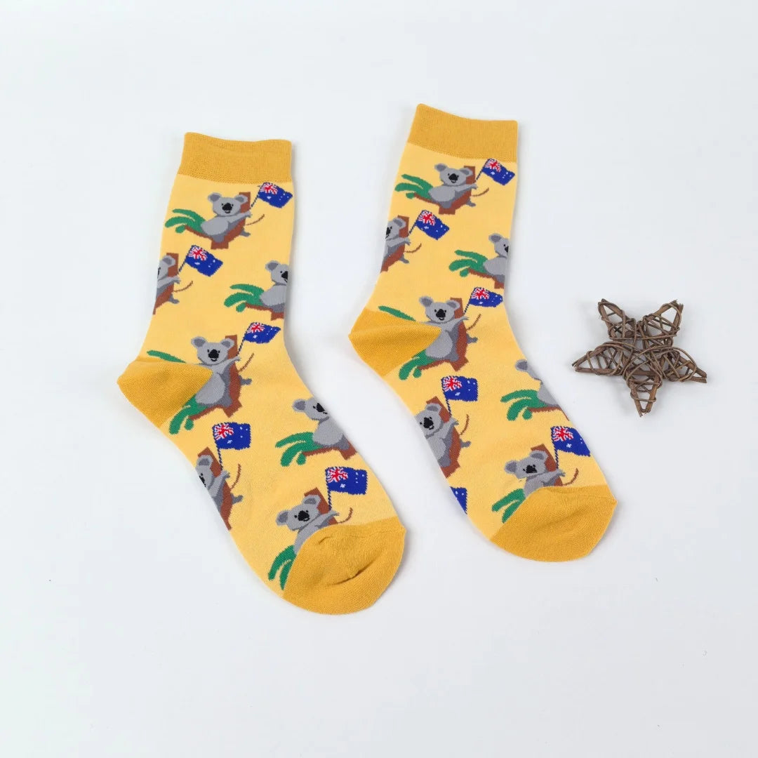 Cotton Blend Koala Pattern Mid Calf Casual Socks - 2