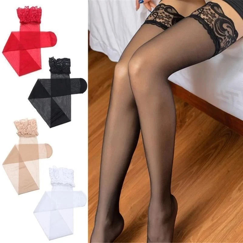 Floral Lace Thigh High Stockings Sheer Nylon Tights