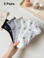 Womens Polyester Elastane Low Tube Casual Ankle Socks 5 Pack
