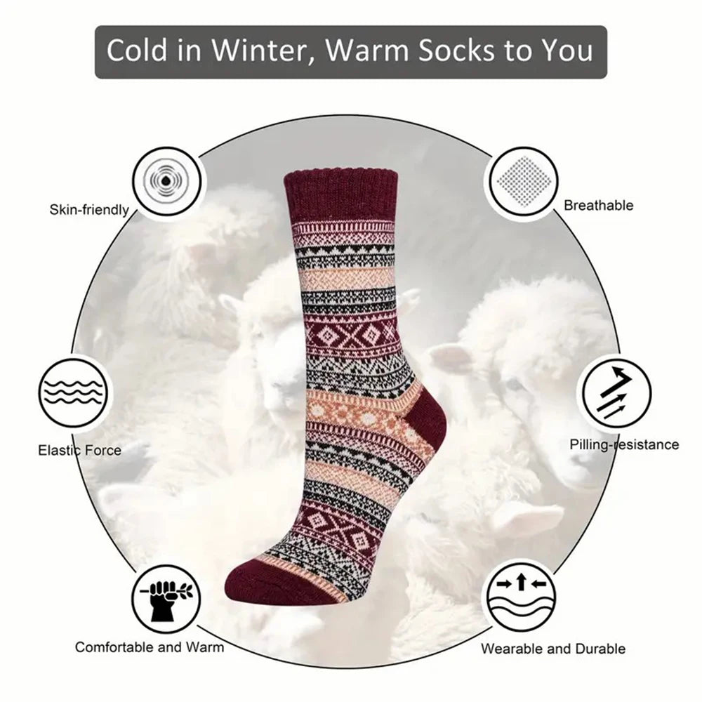 Polyester Elastane Knit Crew Socks Five Pair Set