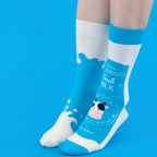 Cotton Blend Milk Carton Print Mid Calf Socks