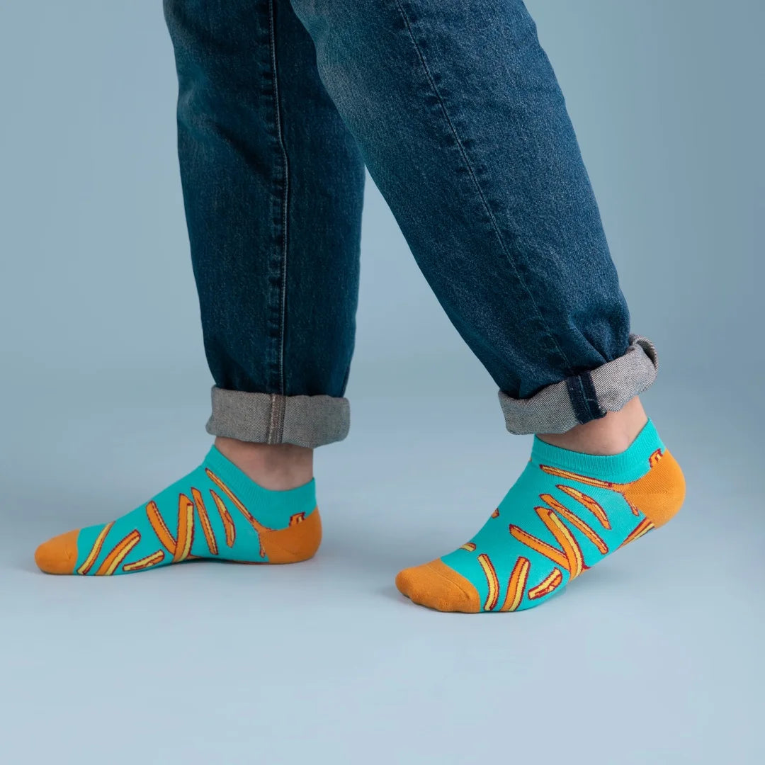 Cotton Blend French Fry Print Unisex Low Cut Socks