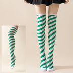 Striped Cotton Polyester Thigh High Stockings