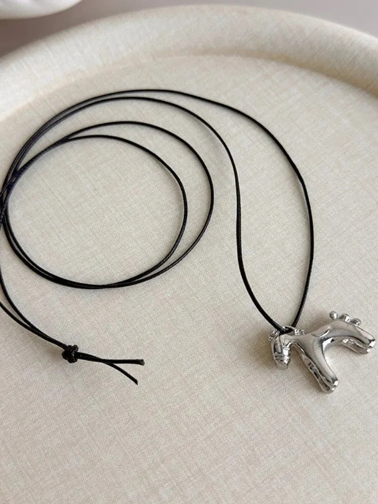 Enamel Horse Pendant Rope Necklace - 8