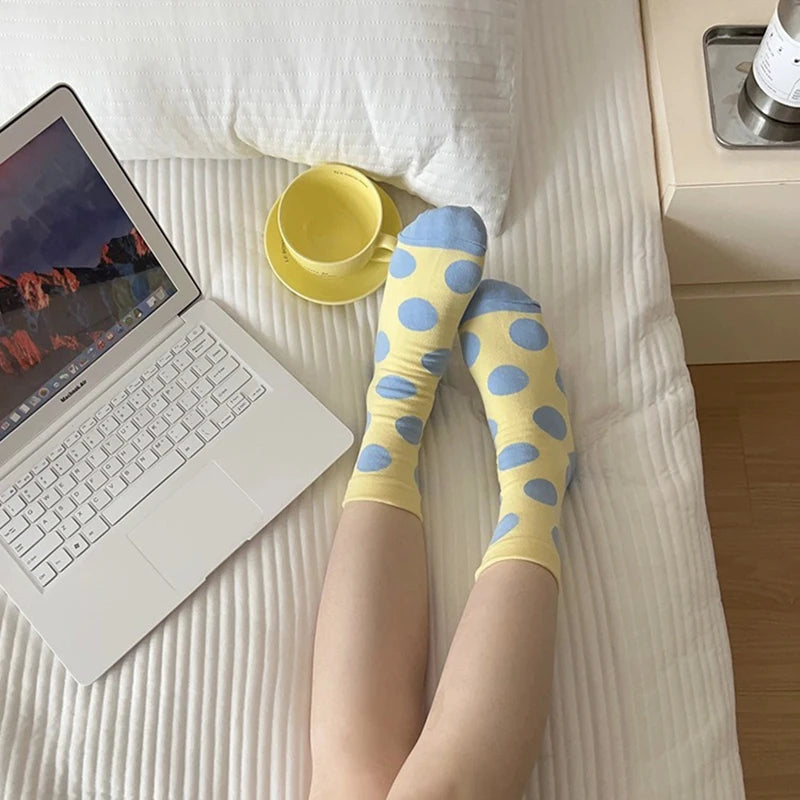 Cotton Polka Dot Mid Tube Casual Socks