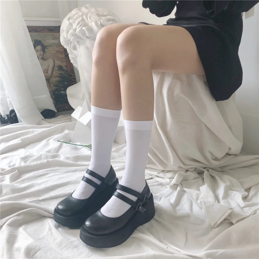 Nylon Polyester Knee High Stockings Solid Color