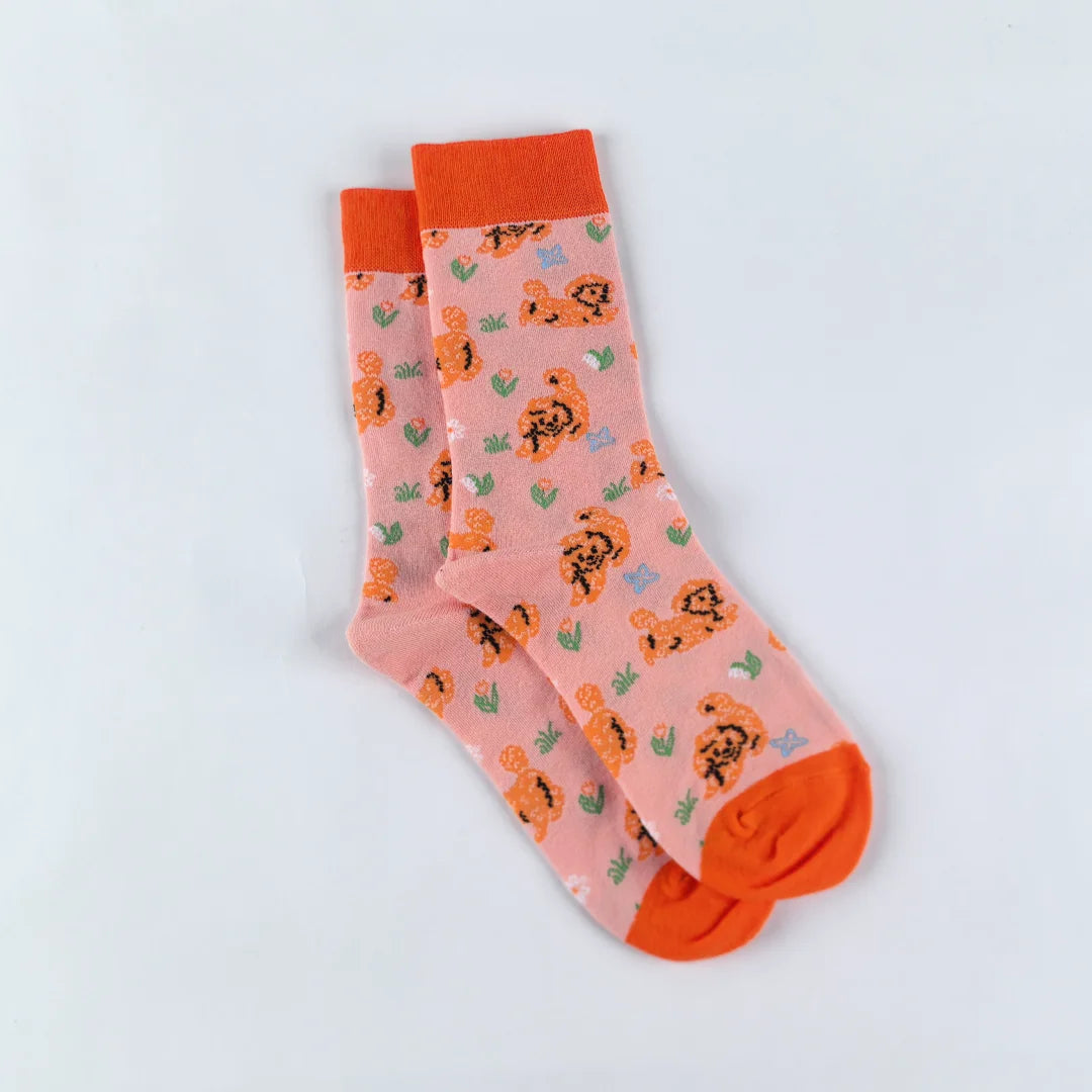 Cotton Blend Puppy Print Mid Calf Casual Socks - 7