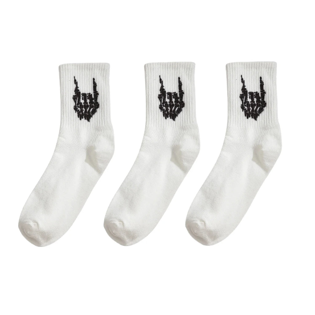 Polyester Elastane Skeleton Hand Print Crew Socks