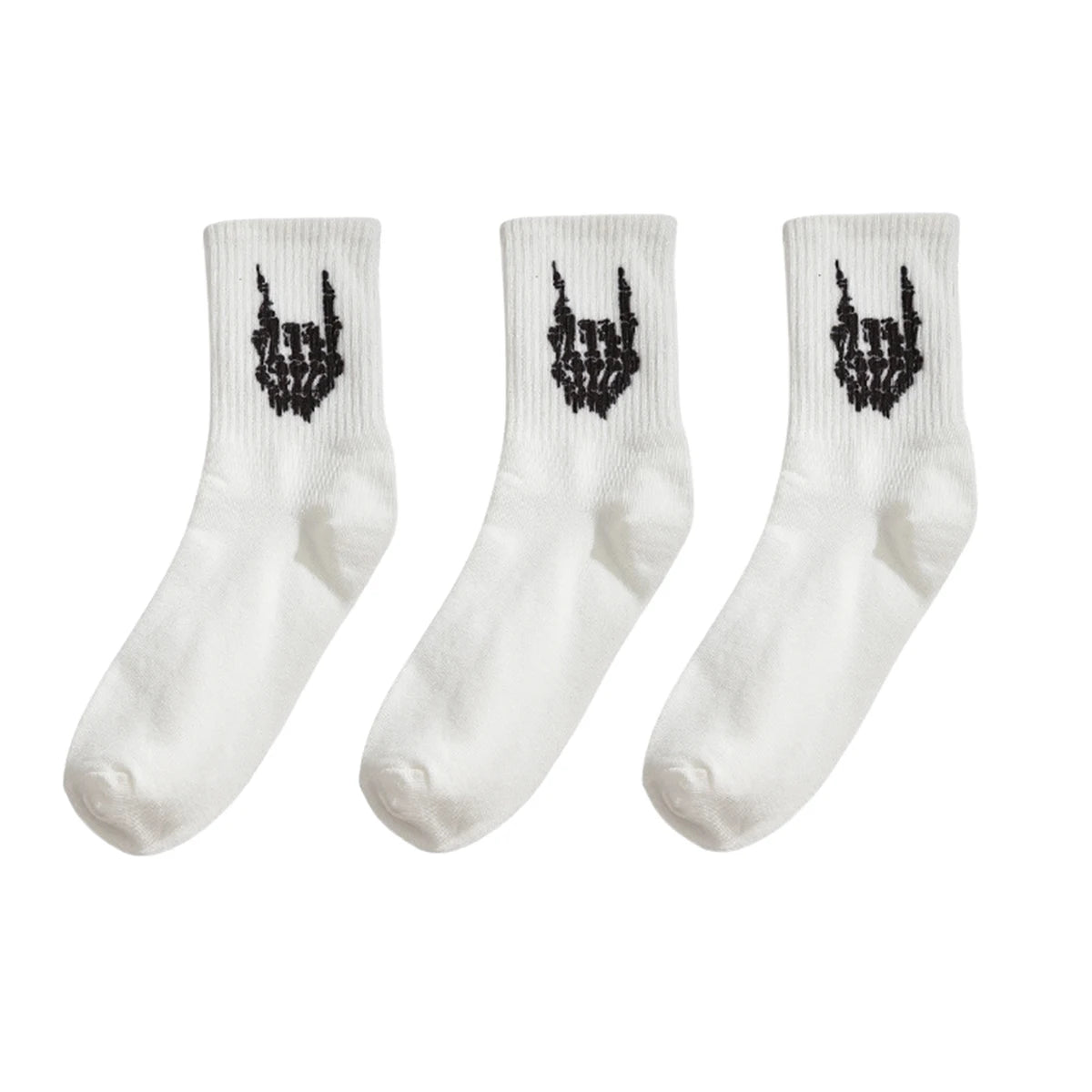 Polyester Elastane Skeleton Hand Print Crew Socks