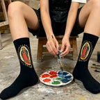 Polyester Elastane Portrait Print Mid Calf Socks