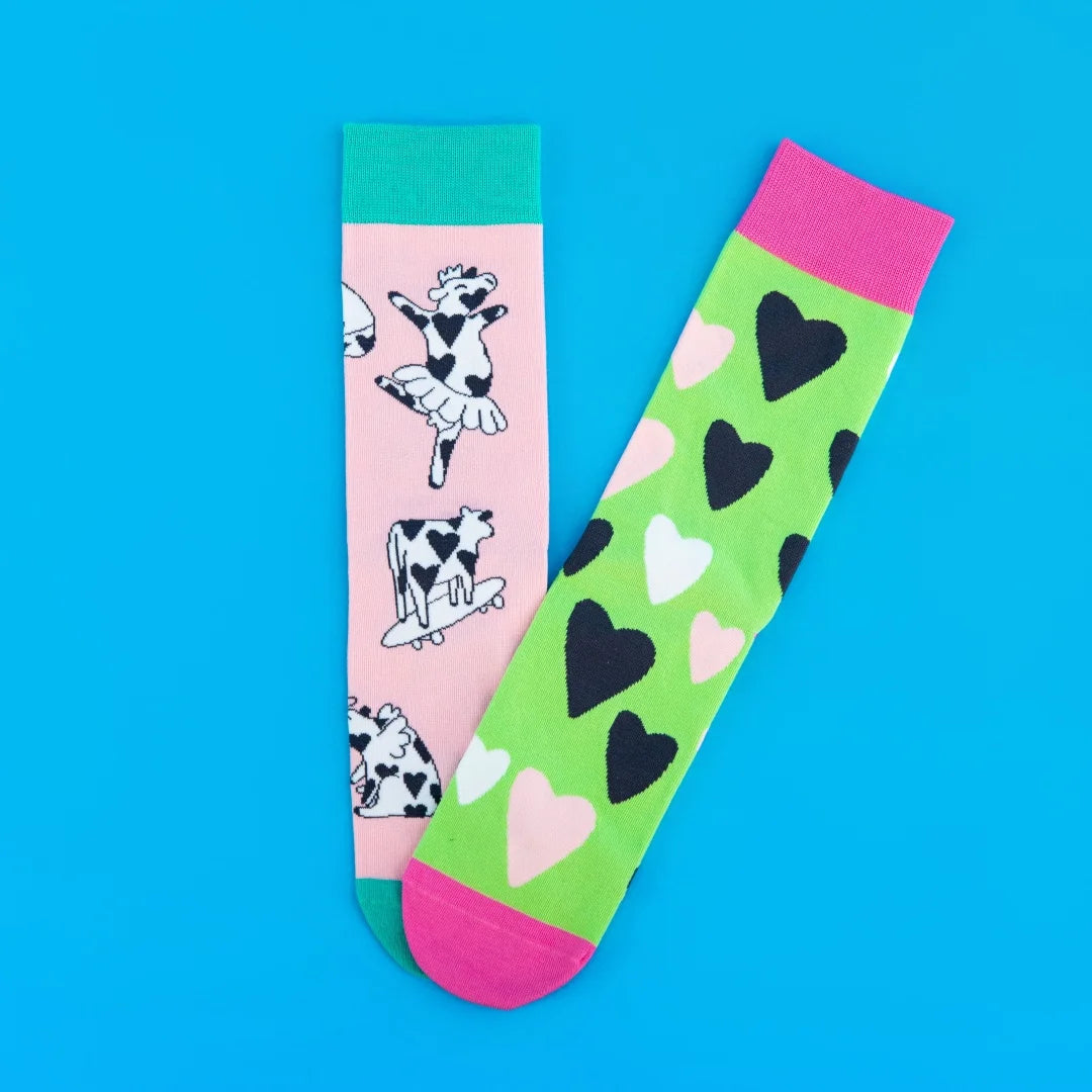 Cotton Blend Dancing Cow Print Casual Socks