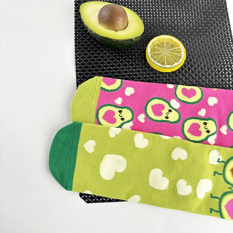 Cotton Blend Avocado Print Casual Mid Calf Socks