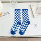 Cotton Blend Plaid Pattern Mid Tube Unisex Socks