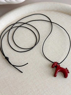 Enamel Horse Pendant Rope Necklace