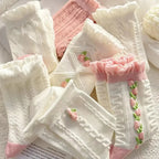 Ruffled Floral Mid Tube Polyester Women Socks 5 Pairs