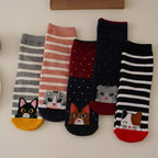 Cotton Blend Cat Pattern Casual Crew Socks for Women