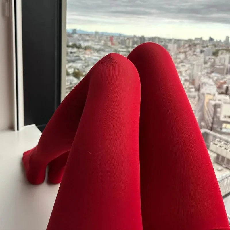 Red Polyester Translucent Slim Tights - 19