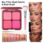 4 Color Matte Powder Blush Palette with Makeup Brush
