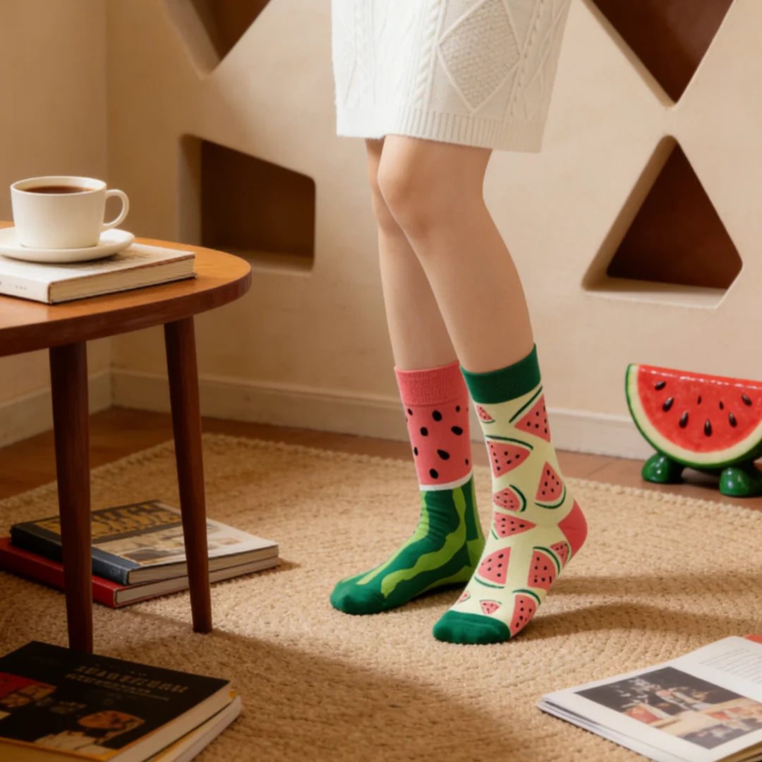 Cotton Blend Watermelon Pattern Mid Tube Socks