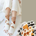 Polyester Elastane Cat Paw Pattern Mid Tube Thick Winter Socks