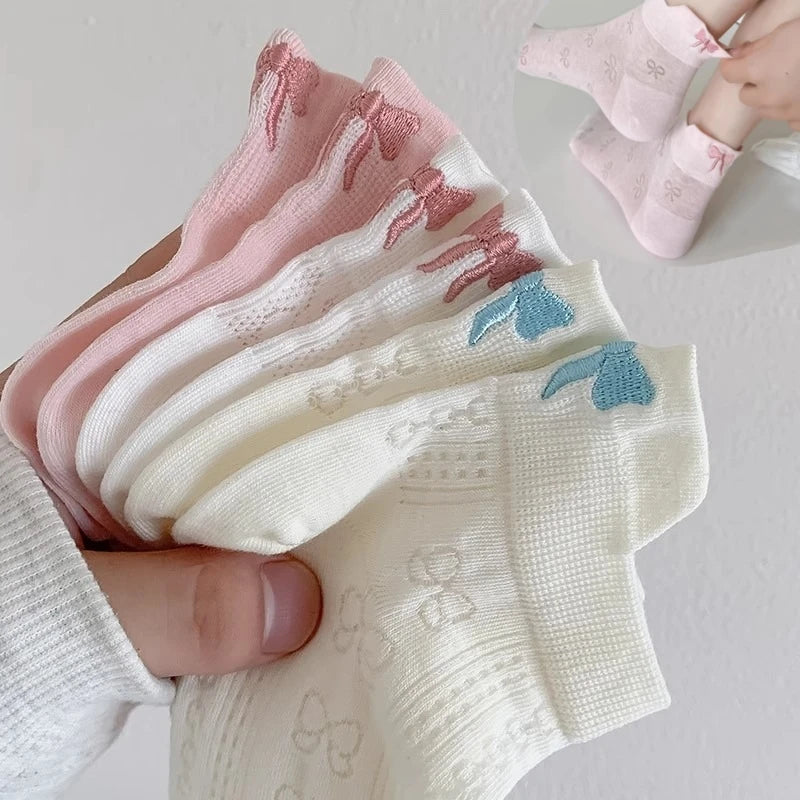 5 Pack Women Breathable Nylon Polyester Bow Knot Low Tube Socks - 1