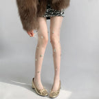Rhinestone Embellished Nylon Elastic Tights