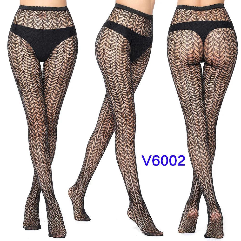 Nylon Spandex Jacquard Patterned Fishnet Pantyhose Tights - 43