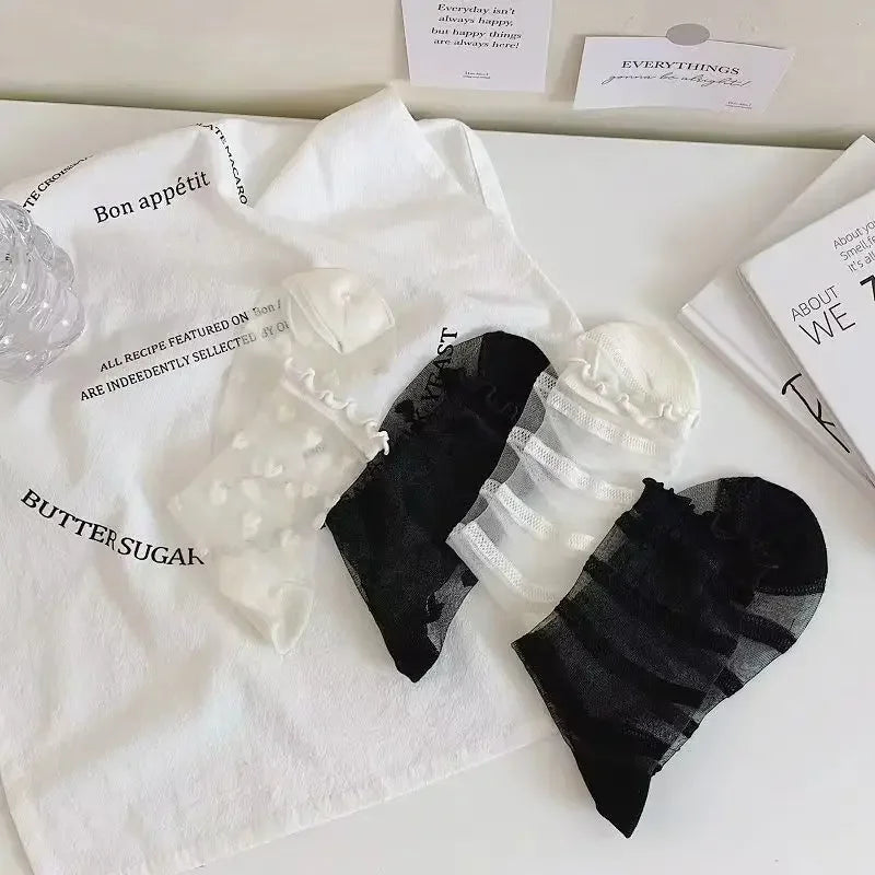 Polyester Mesh Heart Pattern Breathable Womens Socks