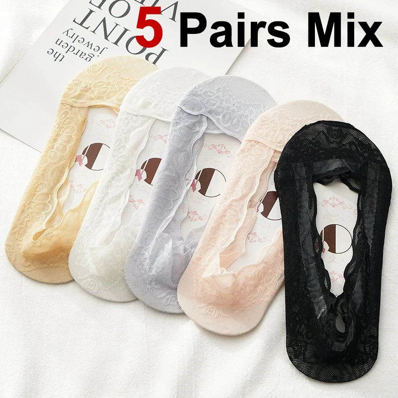 Cotton Lace Invisible Anti Slip Low Cut Socks - 14