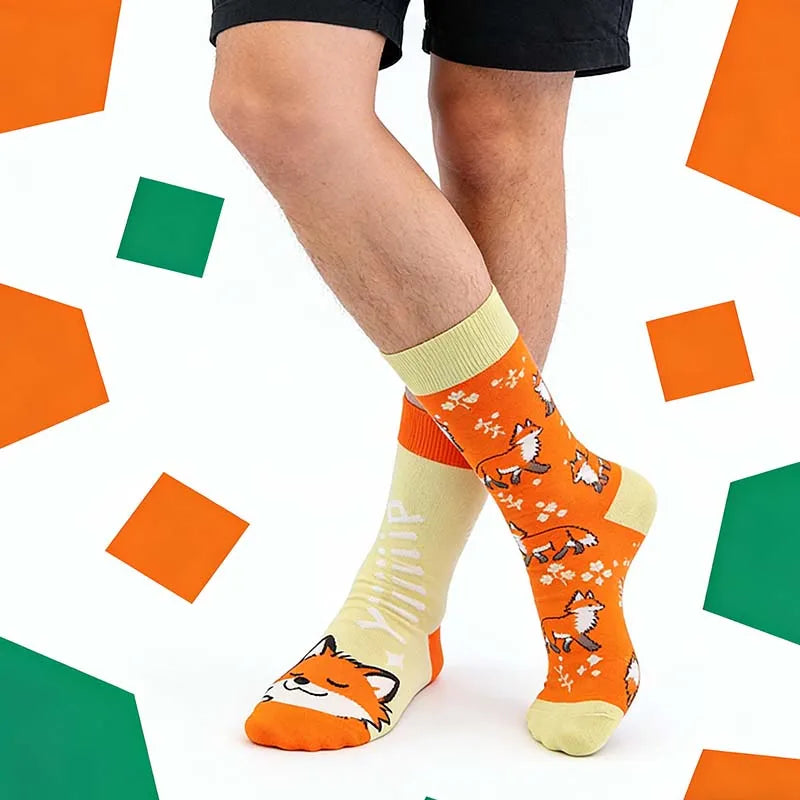 Cotton Blend Unisex Fox Pattern Crew Socks