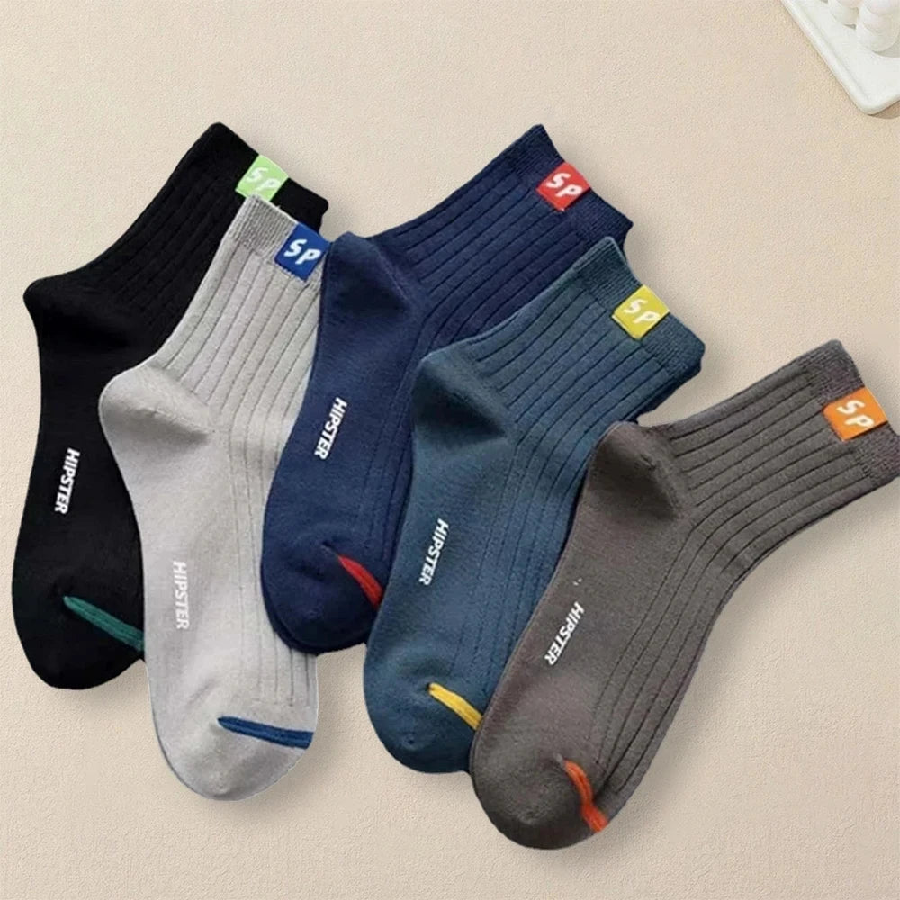 5 Pairs Polyester Blend Crew Socks for Men
