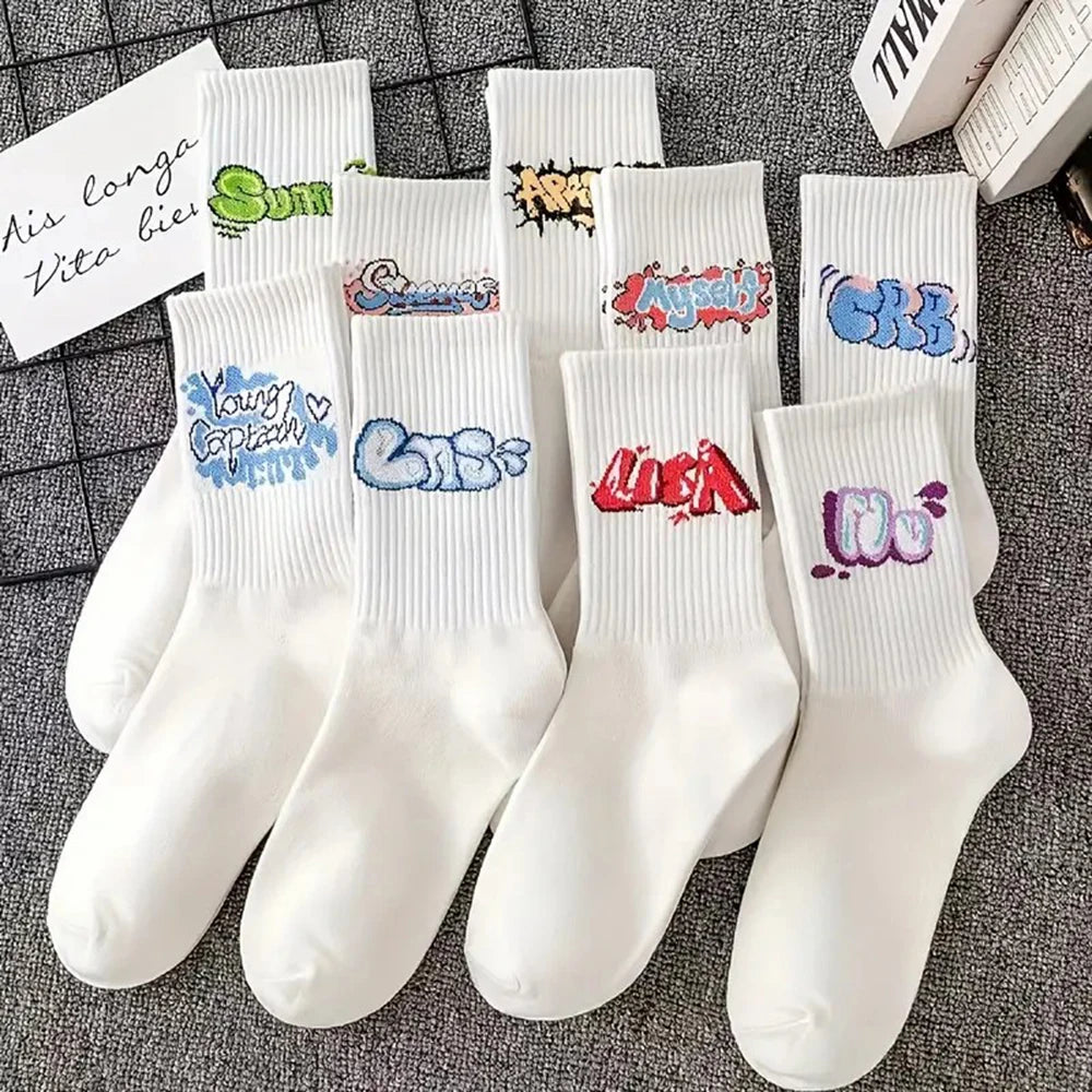 Polyester Elastane Graffiti Print Crew Socks - 6