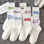 Polyester Elastane Graffiti Print Crew Socks