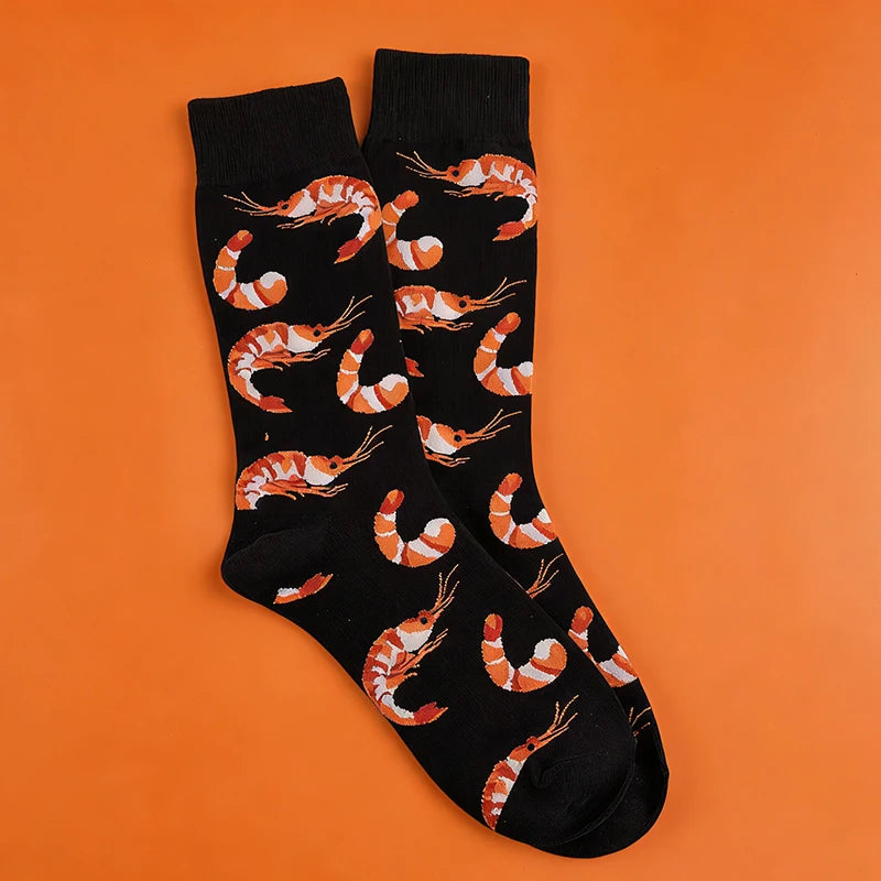 Polyester Elastane Shrimp Print Mid Calf Socks