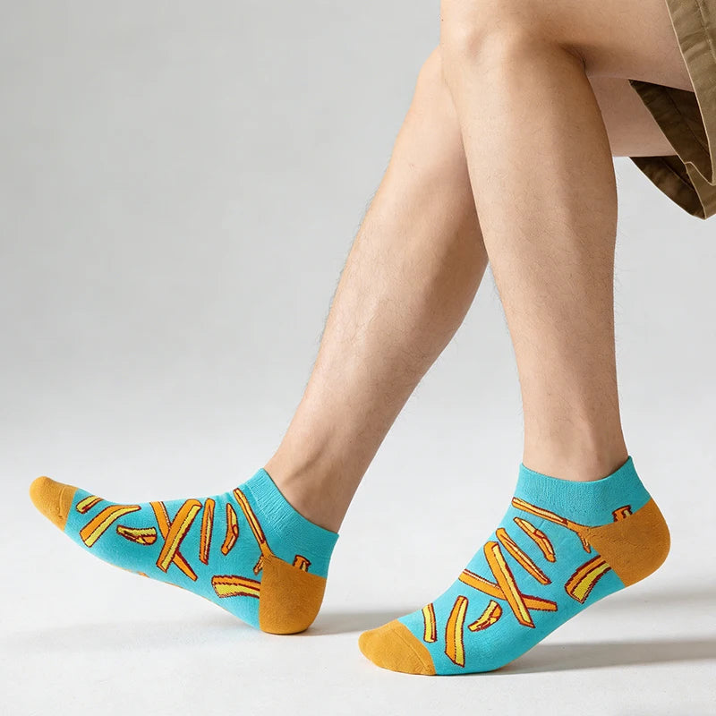 Cotton Blend French Fries Print Ankle Socks
