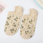 5 Pairs Polyester Elastane Floral Low Cut Boat Socks
