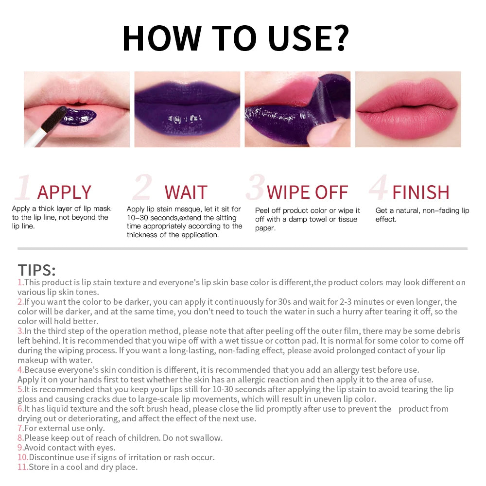 Peel Off Lip Stain Waterproof Long Lasting Tint