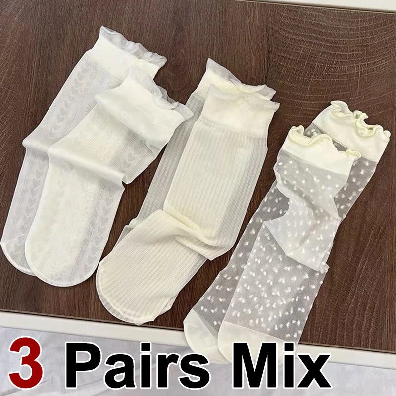 Polyester Elastane Lace Mid Tube Socks